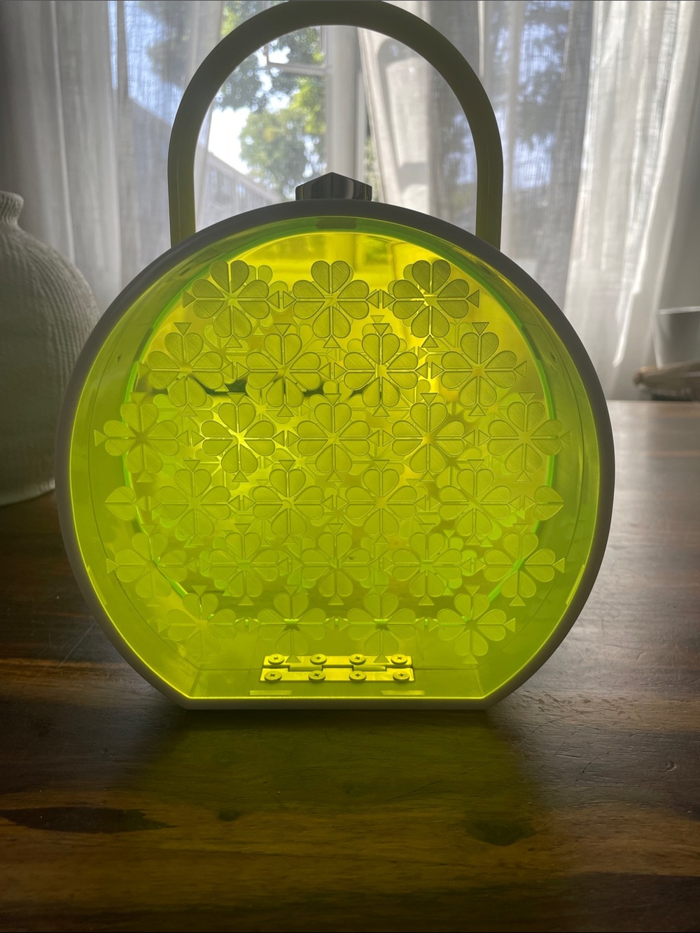 Kate Spade Green Floral Pattern Round Acrylic Tote with Yellow Handle - Picture 6 of 7